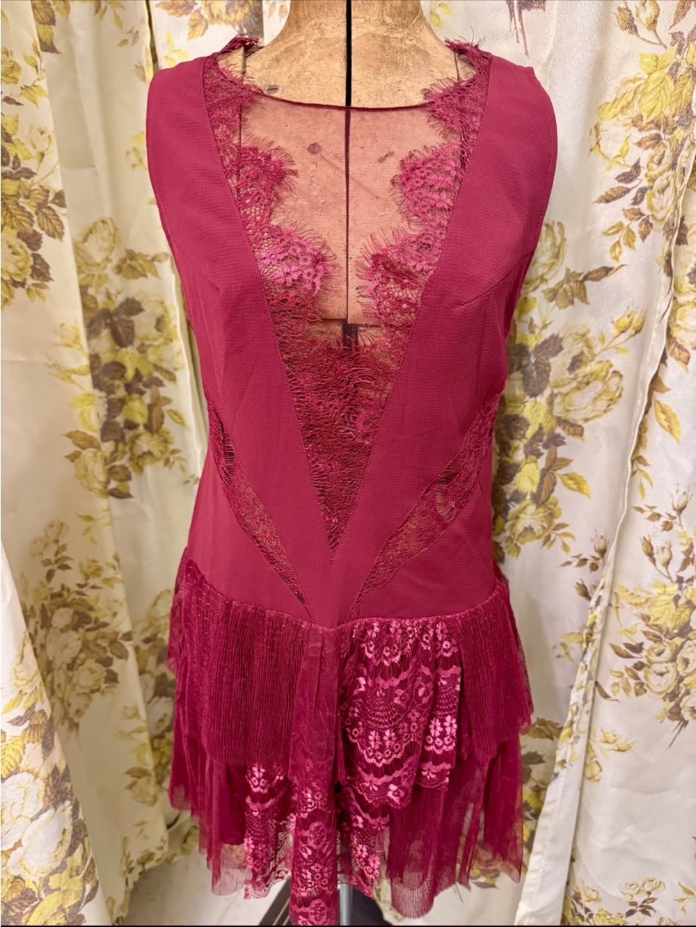 Free People Plum Lace-Trim Plunge Chemise